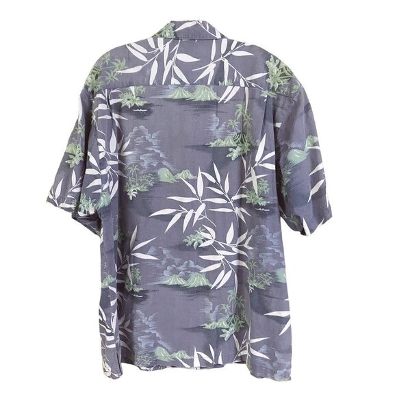Danielle Men's Linen Blend Gray Hawaiian Island Aloha Button Front Shirt - Picture 3 of 9